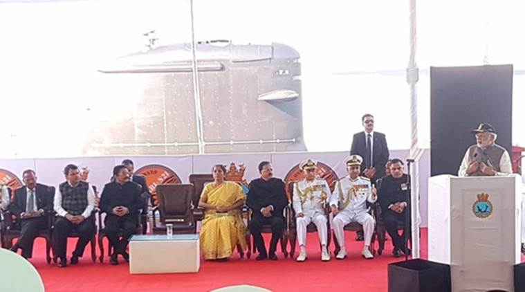 Narendra Modi, INS Kalvari, Modi commissions INS Kalvari, India submarine, Submarine, India news, Indian Express