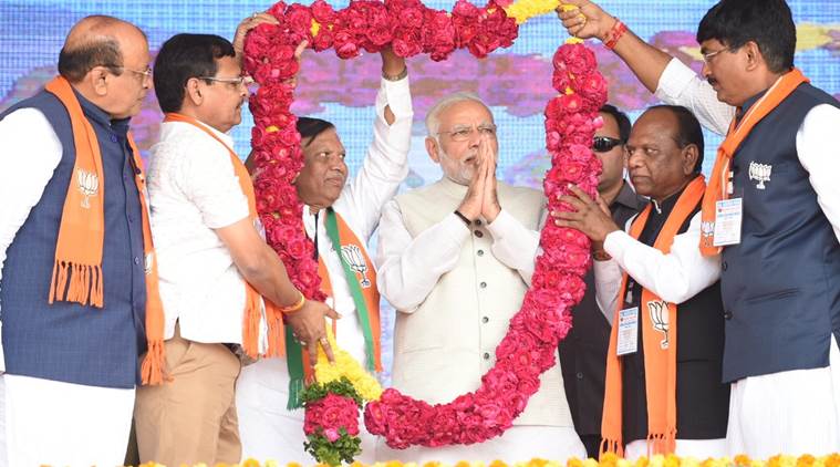 PM Modi addressing a rally in Bharuch ahead of Gujarat elections