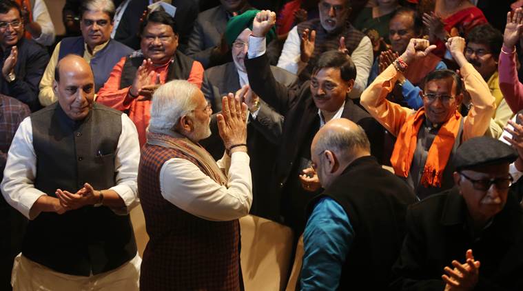 BJP ministers, BJP meet, bjp parliamentary meet pics, BJP meet in new delhi photos, narendra modi, amit shah, gujarat verdict, himachal verdict, indian express