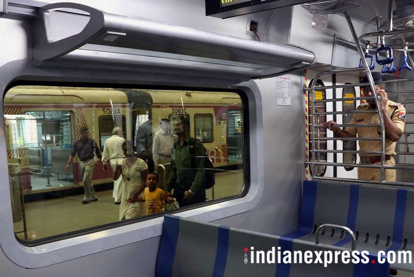 mumbai, mumbai local train new coaches photos, mumbai ac local train caoches in pics, photos of ac suburban train in mumbai, suburban train in mumbai, western railways, indian express