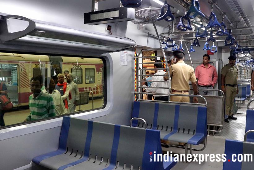 mumbai, mumbai local train new coaches photos, mumbai ac local train caoches in pics, photos of ac suburban train in mumbai, suburban train in mumbai, western railways, indian express