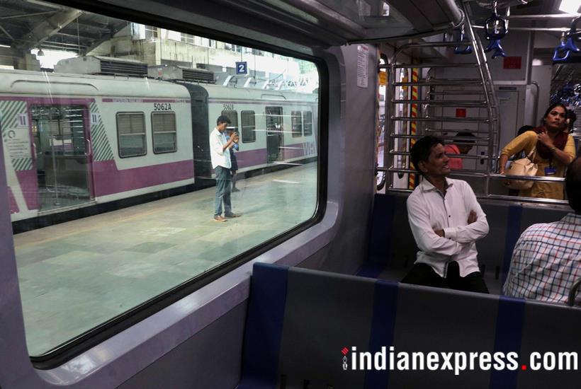 mumbai, mumbai local train new coaches photos, mumbai ac local train caoches in pics, photos of ac suburban train in mumbai, suburban train in mumbai, western railways, indian express