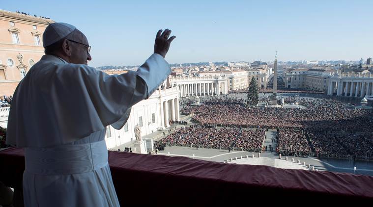 pope francis, christman, winds of war, jerusalem, christianity, pope christmas message 2017, indian express