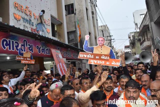 Vijay Rupani, Gujarat Chief Minister, Gujarat CM Rupani, Gujarat Assembly election, BJP Gujarat win, Gujarat BJP, Gujarat BJP celebration, India news, Indian Express news