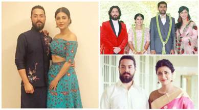 shruti haasan, boyfriend Michael Corsale at Aadhav Kannadasan Vinodhnie Suresh wedding functions