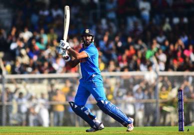 Yuvraj Singh in action against England at a practice game at CCI, Mumbai