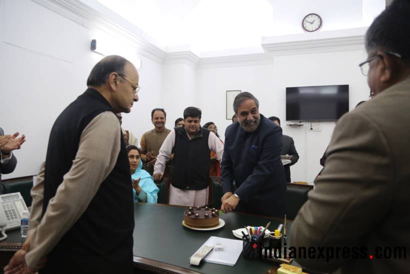 Arun jaitley, Anand Sharma, Anand Sharma birthday, winter session, parliement, Congress leader birthday celebration, Arun jaitley photos, anand sharma birthday pictures, MPs, arun jaitley hosted lunch, india news, Indian express news
