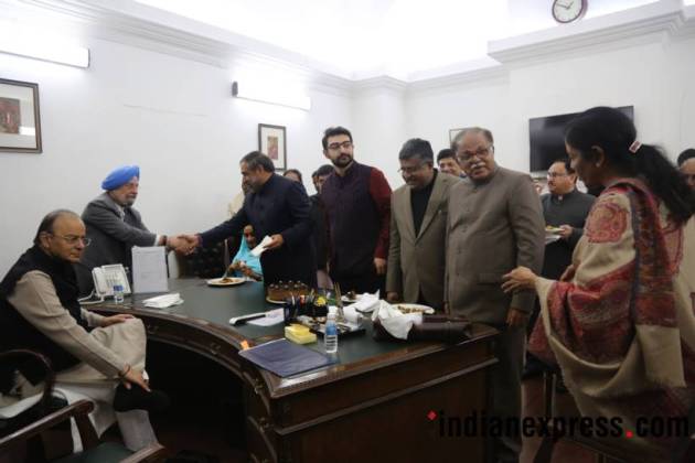 Arun jaitley, Anand Sharma, Anand Sharma birthday, winter session, parliement, Congress leader birthday celebration, Arun jaitley photos, anand sharma birthday pictures, MPs, arun jaitley hosted lunch, india news, Indian express news