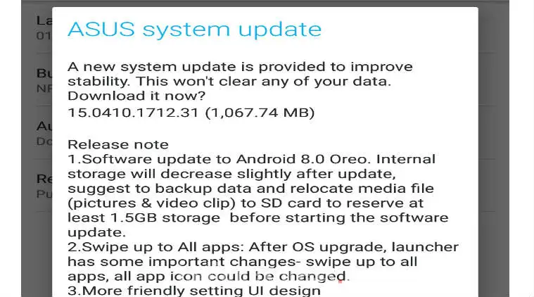 Asus Zenfone 3 Starts Receiving Android 8 0 Oreo Update In India Technology News The Indian Express