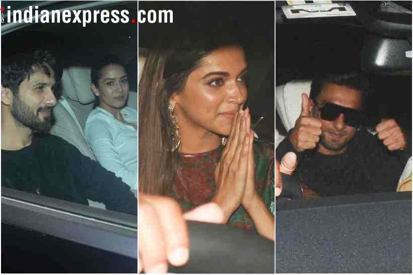 deepika padukone ranveer singh and shahid kapoor at padmaavat screening