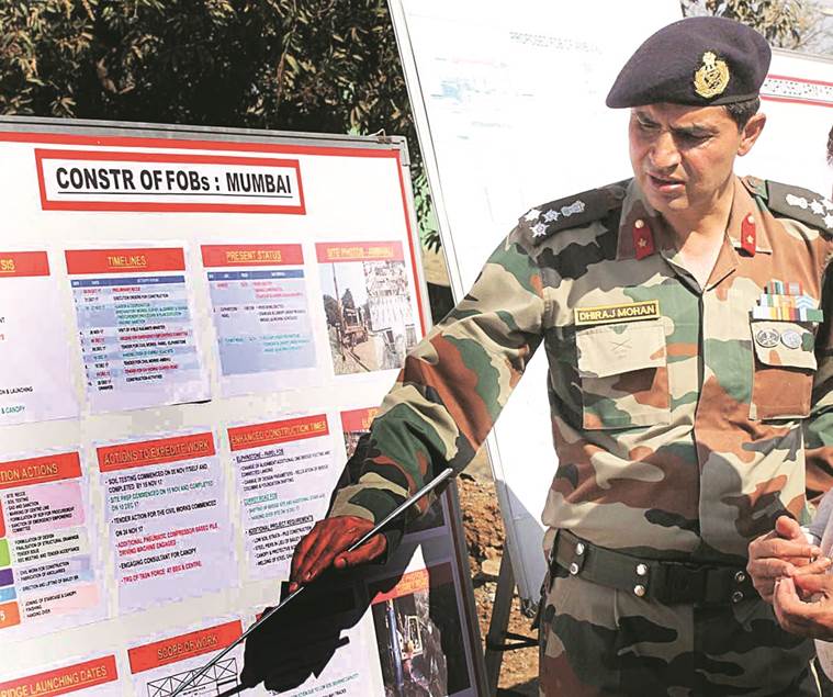 mumbai bridge, army built bridge, mumbai loca, railway station, elphinstone, bandra kurla, indian army, Brigadier Dhiraj Mohan, indian express
