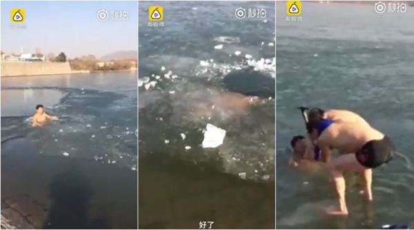 stunt videos, ice swimming, ice swimming trapped, man trapped frozen lake, ice swimming trapped under ice, viral videos, indian express