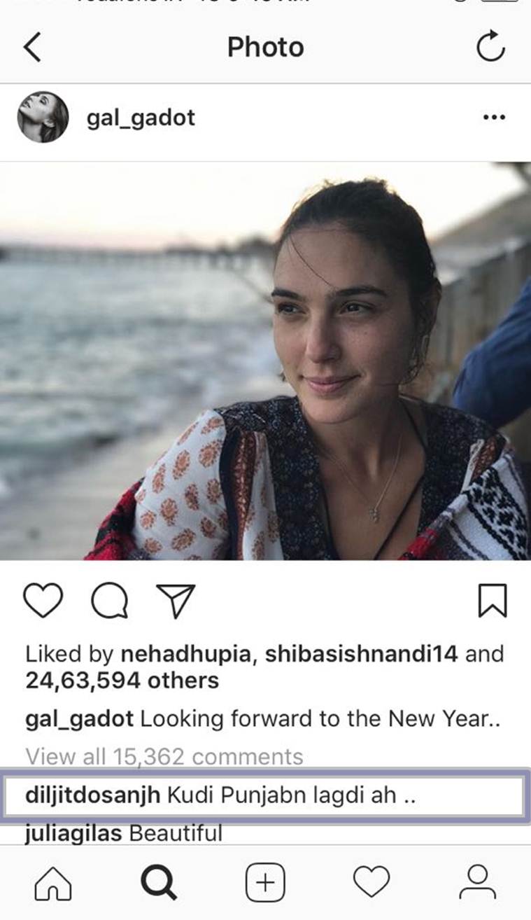 diljit dosanjh comment on gal gadot photo 