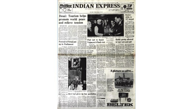 Express front page forty years ago