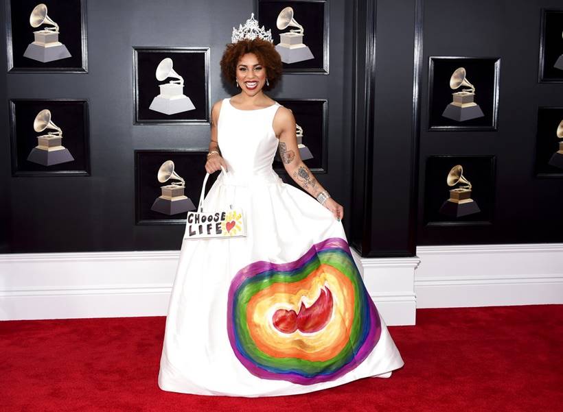 60th annual Grammy awards, 60th annual Grammy awards fashion, 60th annual Grammy awards best dressed, 60th annual Grammy awards worst dressed, Miley Cyrus, Miley Cyrus fashion, Lady Gaga, Lady Gaga fashion, Lana Del Rey, Maren Morris , Joy Villa, indian express, indian express news