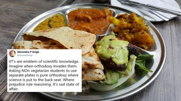 iit bombay, iit bombay non veg plates, iit bombay plates controversy, iit bombay veg students plates, iit bombay separarte plate email, iit bombay mess plate rules, indian express, india news