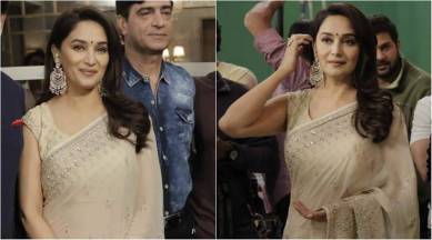 Naked Hot Sexy Madhuri Dixit - Madhuri Dixit's lovely Anita Dongre sari will inspire you to go for nude  ethnic wear | Fashion News - The Indian Express