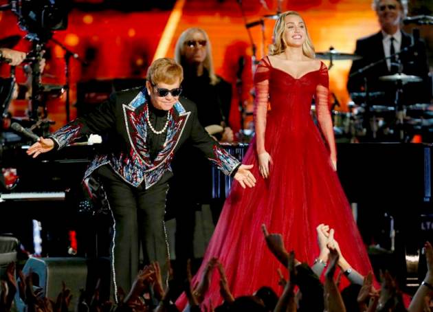 Elton John and Miley Cyrus at Grammy 2018