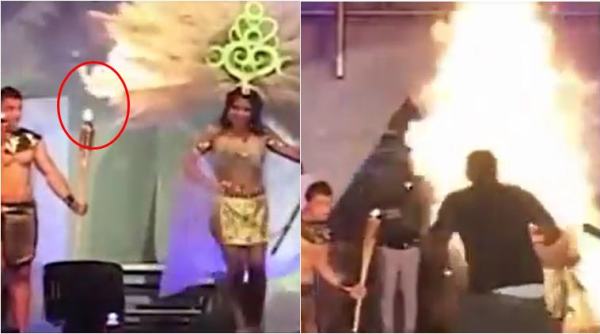 shocking ramp moment, ramp accidents, ramp disasters, model headgear catch fire, el salvador model headgear catch fire, viral videos, shocking videos, indian express