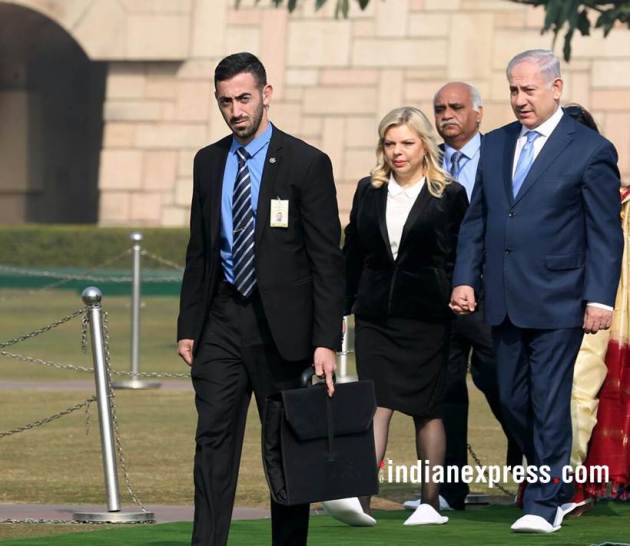netanyahu photos, israeli pm india visit pics, netanyahu raj ghat images, benjamin netanyahu images, israeli pm raj ghat pictures, israeli pm in india pictures, netanyahu wife sara photo, israeli pm india visit, indian express