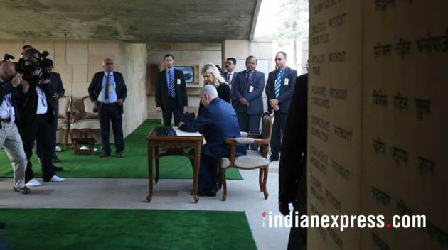netanyahu photos, israeli pm india visit pics, netanyahu raj ghat images, benjamin netanyahu images, israeli pm raj ghat pictures, israeli pm in india pictures, netanyahu wife sara photo, israeli pm india visit, indian express