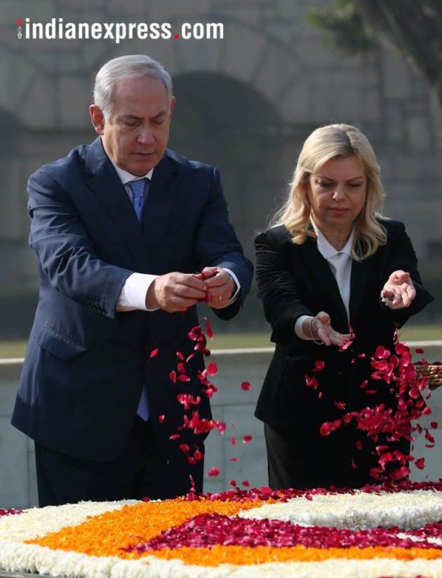 netanyahu photos, israeli pm india visit pics, netanyahu raj ghat images, benjamin netanyahu images, israeli pm raj ghat pictures, israeli pm in india pictures, netanyahu wife sara photo, israeli pm india visit, indian express
