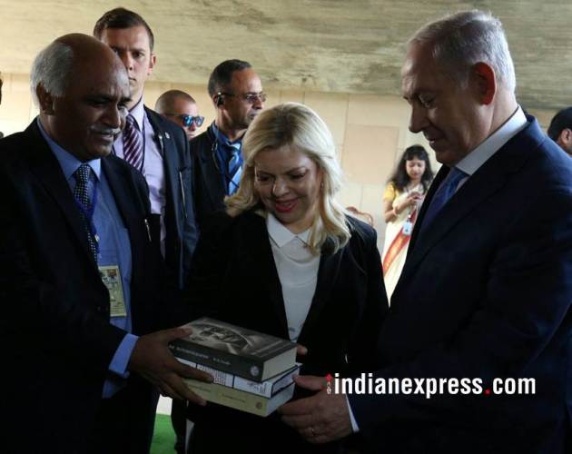 netanyahu photos, israeli pm india visit pics, netanyahu raj ghat images, benjamin netanyahu images, israeli pm raj ghat pictures, israeli pm in india pictures, netanyahu wife sara photo, israeli pm india visit, indian express