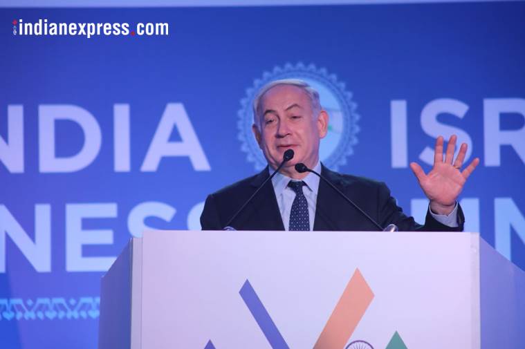 Israel PM Benjamin Netanyahu during a business summit in Mumbai