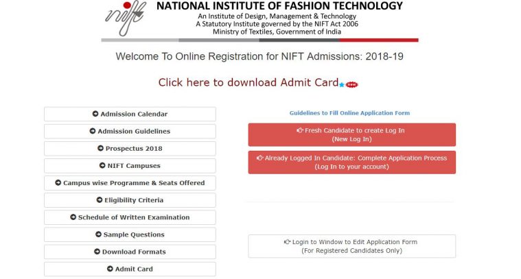 applyadmissions.net, nift entrance exam 2018, nift