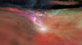 NASA fly-by video, Orion Nebula, NASA Orion Nebula video, Hubble Space telescope, Space Telescope Science Institute, Spitzer telescope, Infrared Processing and Analysis Center, Trapezium star cluster