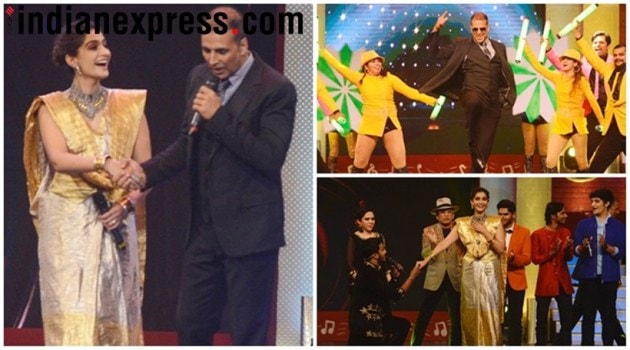 padman stars Akshay Kumar, Sonam Kapoor on Zee Marathi Sa Re Ga Ma Pa finale
