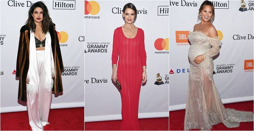 2018 Pre-Grammy Gala, 2018 Pre-Grammy Gala Priyanka Chopra, priyanka chopra, priyanka chopra latest photos, priyanka chopra fashion, priyanka chopra red carpet, katie holmes, katie holmes fashion, chrissy teigen, chrissy teigen fashion, indian express, indian express news