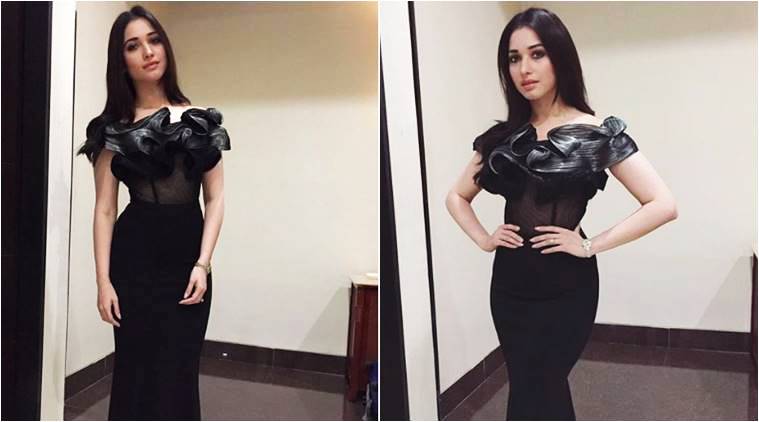 Tamannaah Bhatia proves black is beautiful in this metallic-ruffle gown ...