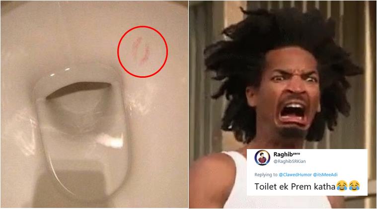 weird photo, odd photo, lipstick mark photo toilet, funny news, odd news, viral news, indian express, bizarre news