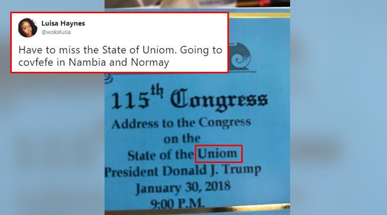 Donald Trump, US President Donald Trump, Typo Trump ticket, State of the Uniom, State of Union Typo, World News, Latest World News, Indian Express, Indian Express News