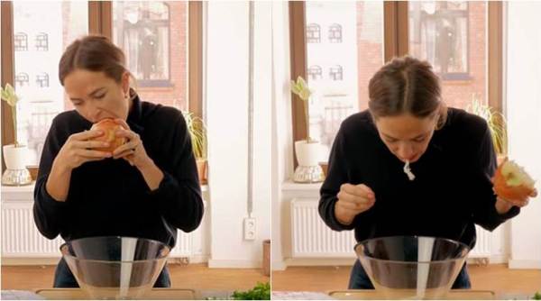 woman cooking with mouth, woman cooks turkey with mouth, viral video of woman cooking with her mouth, woman cooks christmas turkey with mouth, indian express, indian express news