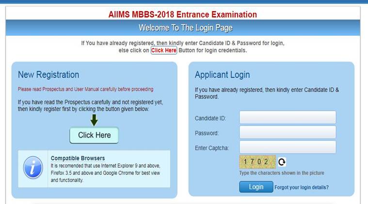 AIIMS MBBS 2018 forms released at aiimsexams exam on May 26