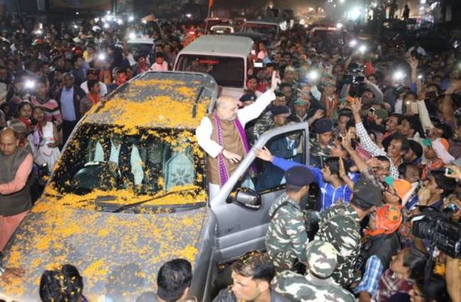 Amit Shah's roadshow in Agartala, Tripura.