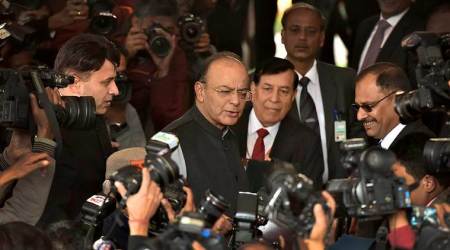 New Delhi: Union Finance Minister Arun Jaitley speaks to the media as he enter to present the Union Budget at the Parliament House, in New Delhi on Thursday. PTI Photo  (PTI2_1_2018_000024B)
