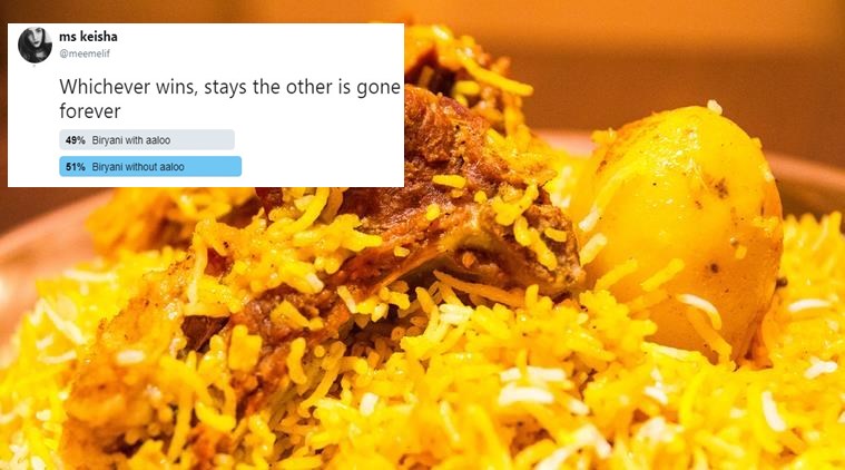 biryani with aaloo, biryani without aaloo, biryani twitter, tweet poll Pakistan biryani viral, Pakistan polls, Pakistan polls on aaloo biryani viral, Indian Express, Indian Express news