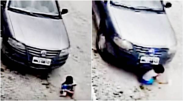 child run over by car, car runover video, child run over by car viral video, scary video, child run over car clip, viral videos, indian express, indian express news