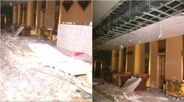 wedding venue ceiling fall, wedding ceiling crash, delhi wedding ceiling fall, bride groom wedding ceiling fall, delhi news, wedding crash, indian express, viral news, odd news