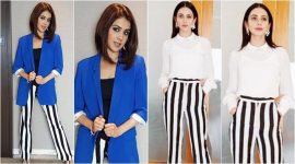 Genelia Deshmukh, Genelia Deshmukh latest photos, Genelia Deshmukh fashion, Genelia Deshmukh monochrome striped pants, Rakul Preet Singh, Rakul Preet Singh latest photos, Rakul Preet Singh fashion, Rakul Preet Singh monochrome striped pants, monochrome stripes, Sonam Kapoor stripes, indian express, indian express news