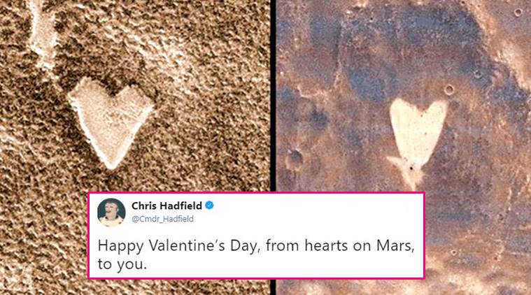 valentines day 2018, valentines day hearts, hearts on mars, valentines day mars wishes, nasa mars photos, mars hearts on craters, hearts on mars chris hadfield, indian express, indian express news