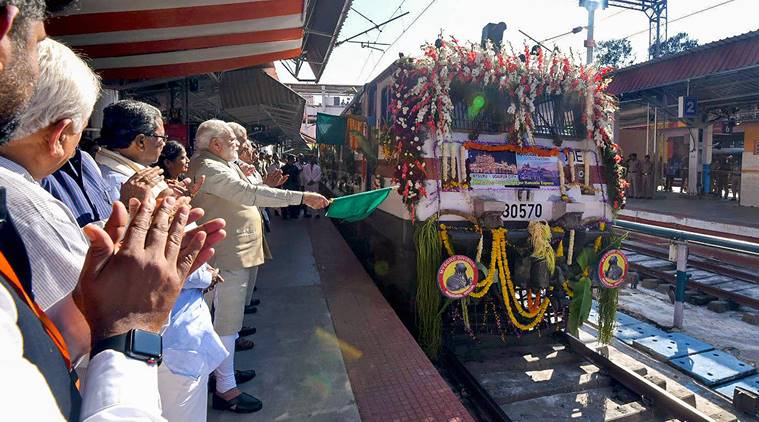 Prime Minister Narendra Modi flagging off the Mysuru-Udaipur Palace Queen Weekly Humsafar Express