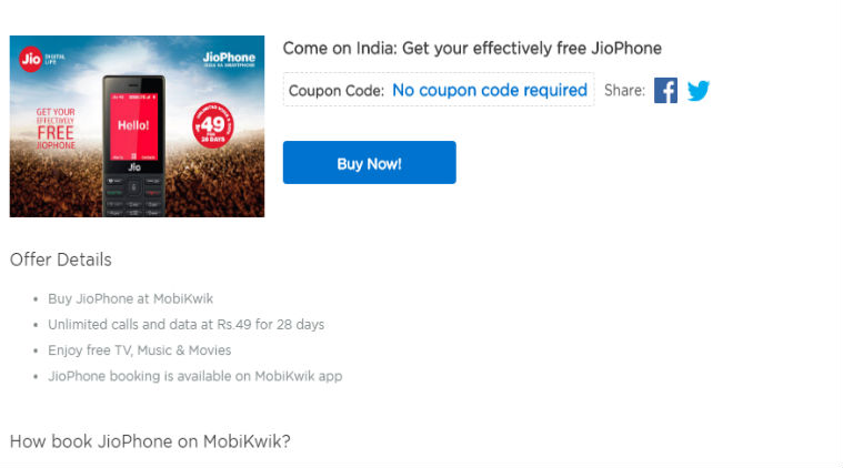JioPhone, Reliance JioPhone MobiKwik, JioPhone MobiKwik pre-book, how to pre-book JioPhone on MobiKwik, MobiKwik digital wallet, JioPhone review, JioPhone price in India, 4G LTE