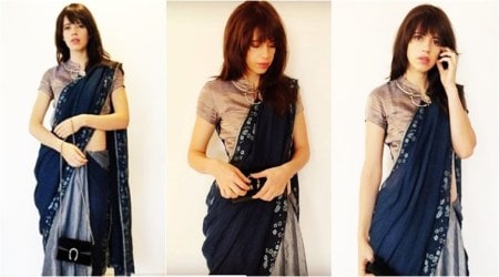 Kalki Koechlin, Kalki Koechlin latest photos, Kalki Koechlin fashion, Kalki Koechlin Anavila sari, Kalki Koechlin sari style, indian express, indian express news