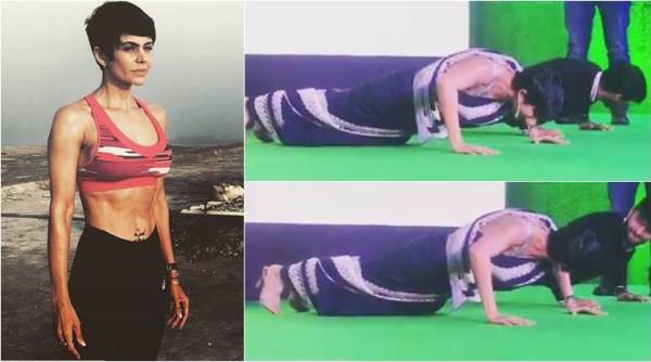 Mandira Bedi, Mandira Bedi fitness, Mandira Bedi push ups in a sari, Mandira Bedi fitness tips, sari work out, Usha Soman, Usha Soman sari workout