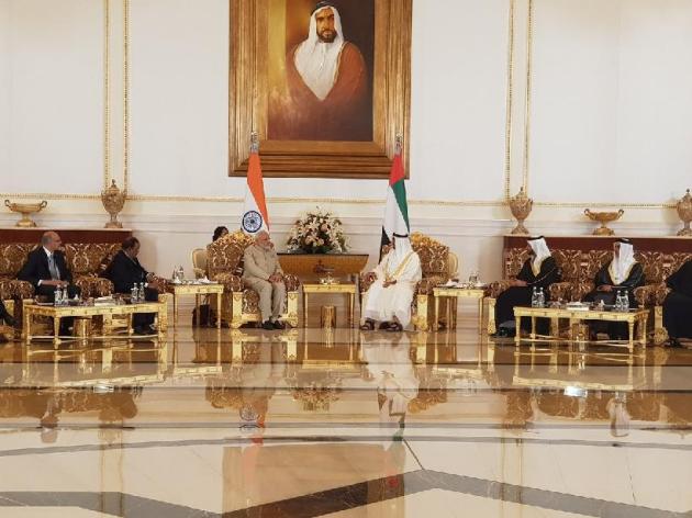 narendra modi photos, pm modi UAE images, Modi Dubai pictures, dubai hindu temple pics, modi dubai visit pics, uae crown prince pics, prince zayed images, indian express
