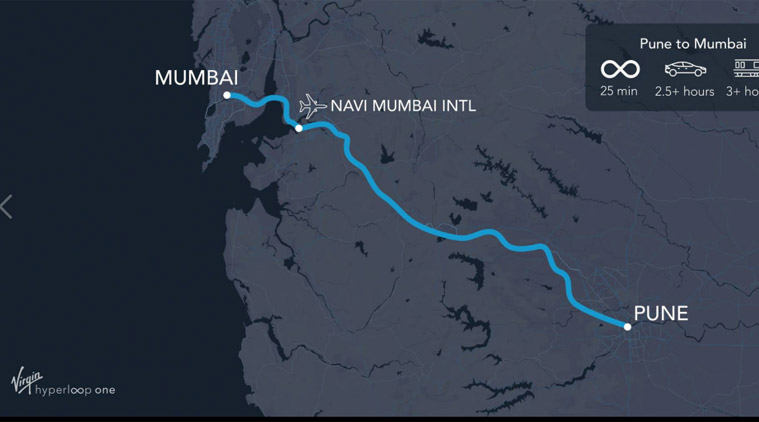 Hyperloop One, Hyperloop India, Virgin Hyperloop, Virgin Hyperloop road, Mumbai-Pune Hyperloop, Virgin Hyperloop enters India, Virgin Hyperloop Maharashtra MoU, Pune Mumbai proposed hyperloop route